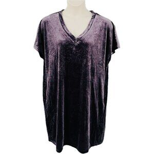 Kori America Crushed Velvet Dress Size L V Neck Short Sleeve Pocket Swing